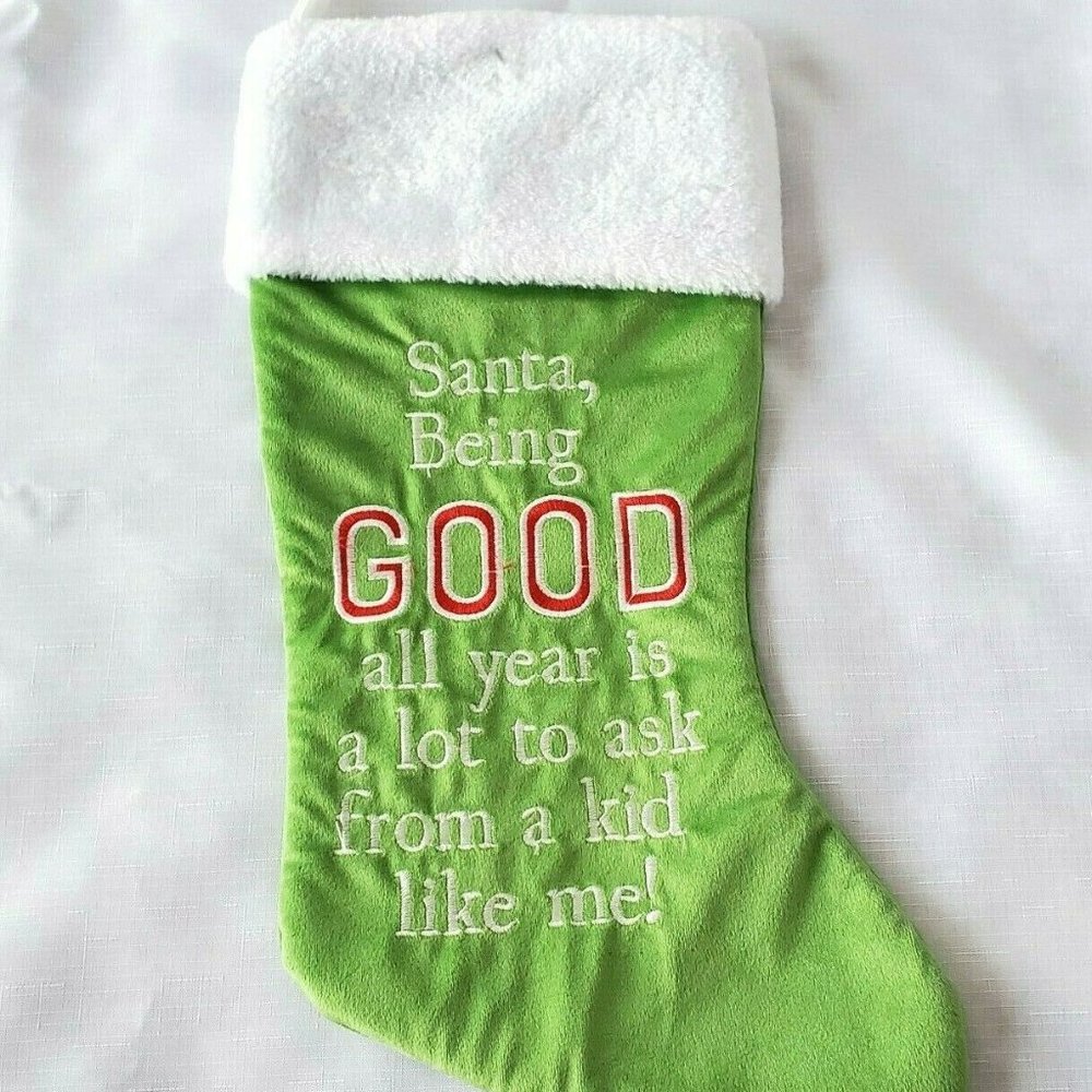 Santa, Being Good Is A Lot to Ask From A Kid Like Me! 17" Christmas Stocking NEW - Picture 1 of 4